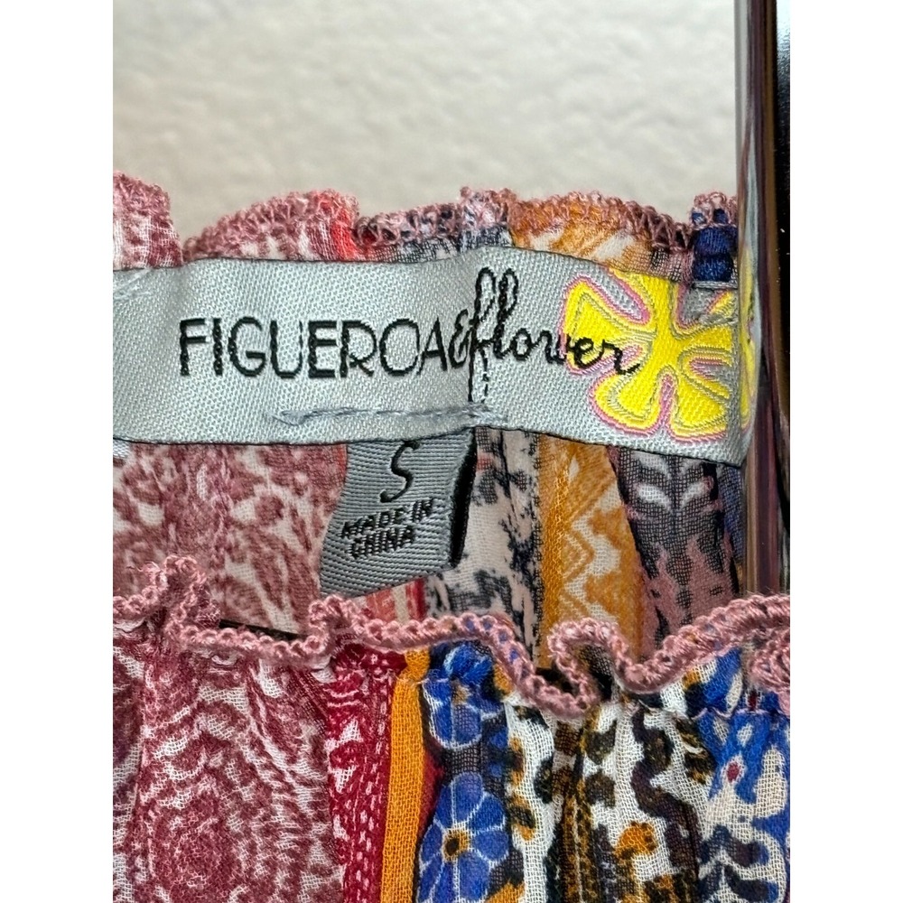 Fig & Flower Floral Tiered‎ Patchwork Boho Smocked Maxi Dress S Cottage Peasant - Picture 13 of 14